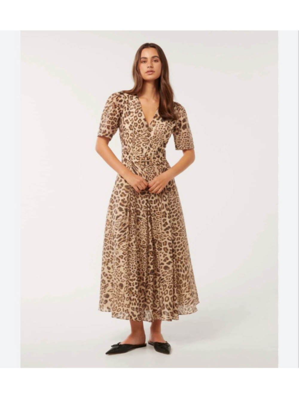 Ever New Linen Blend Animal Print Maxi Dress Plus 14 Belted Pleated Skirt